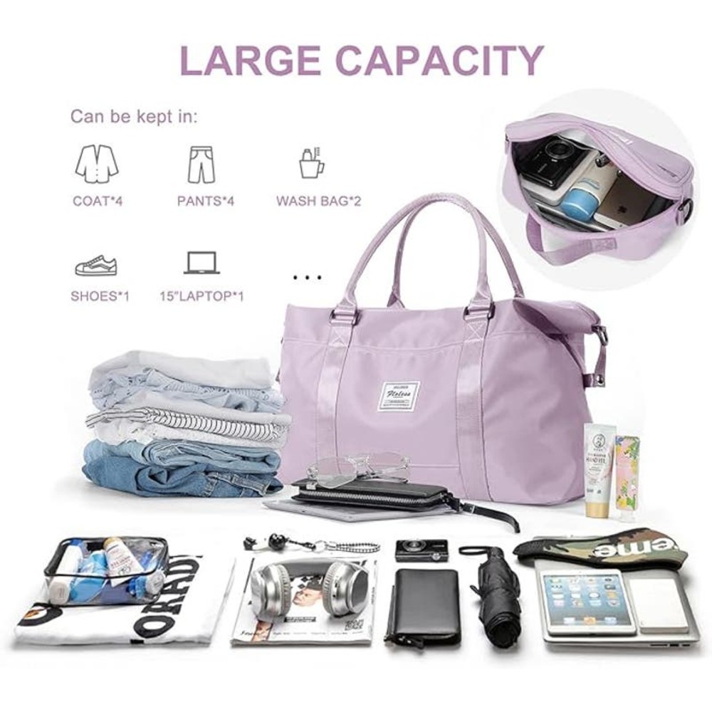 Gym Duffel Bags for Women Purple Cute Travel Tote Bag with Toiletry Bag Carry - Picture 2 of 7